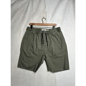 Quiksilver Mens Slim Fit Shorts Olive Green Elastic Waist Raw Hem XL 32x8